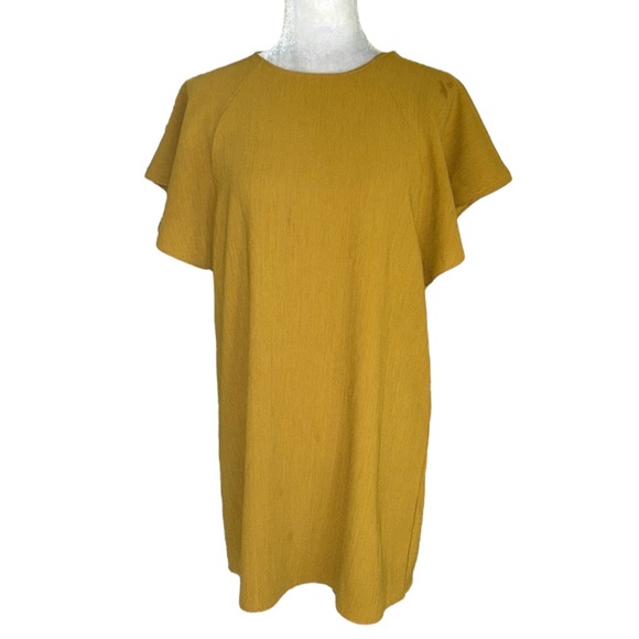 Zara Mustard Yellow Flutter Sleeve Shift Mini Dress - S - Picture 1 of 8